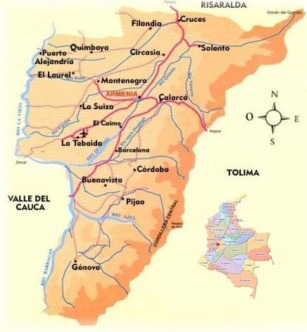 Mapa del departamento del Quindío