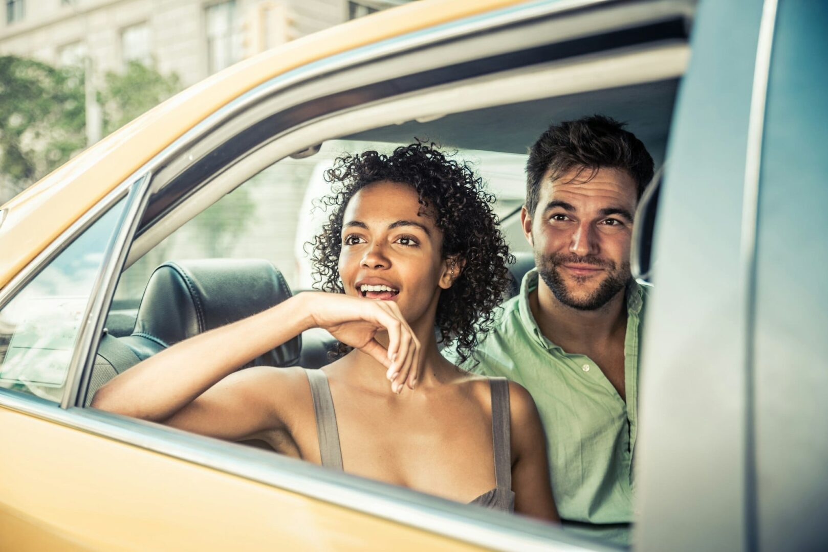 Couple on a taxi in Manhattan