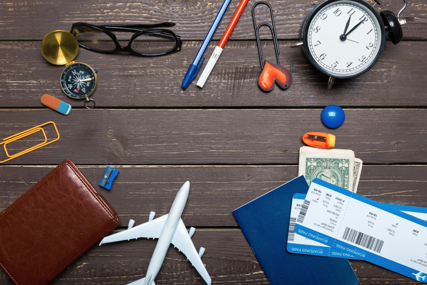 traveler objects on wooden table