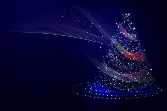 christmas tree, lights, stars