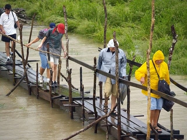 tourists, amazonas river, walkway, wet, rainy, weather, brazil