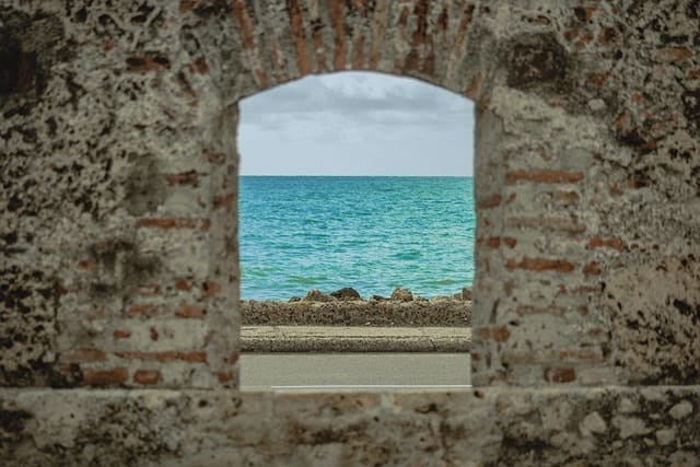ocean, sea, window, wall, caribbean, architecture, nature, vacation, travel, summer, cartagena, colombia, cartagena, cartagena, cartagena, cartagena, cartagena, colombia