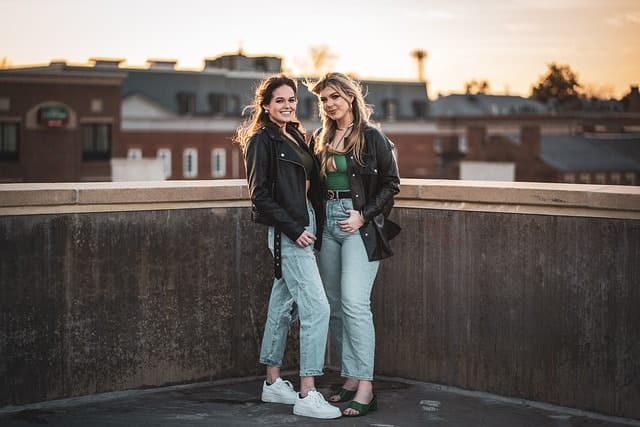 friends, women, fashion, pose, female, girls, friendship, smile, beauty, downtown, ladies, happy, retro, leather jackets, friends, women, women, women, women, women, friendship