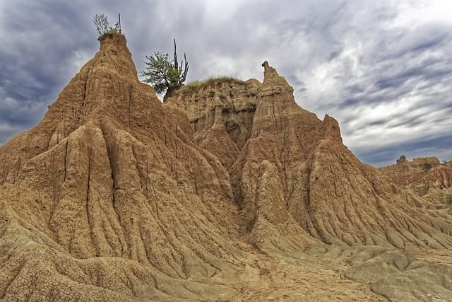 colombia, tatacoa desert, desert, rock formations, cacti, plants, nature, landscape, heaven, clouds