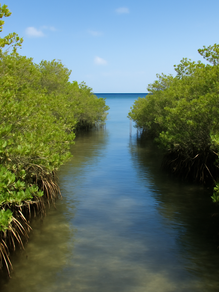 Imagen editorial fotorrealista de Old Point mangroves para planear viajes a San Andrés