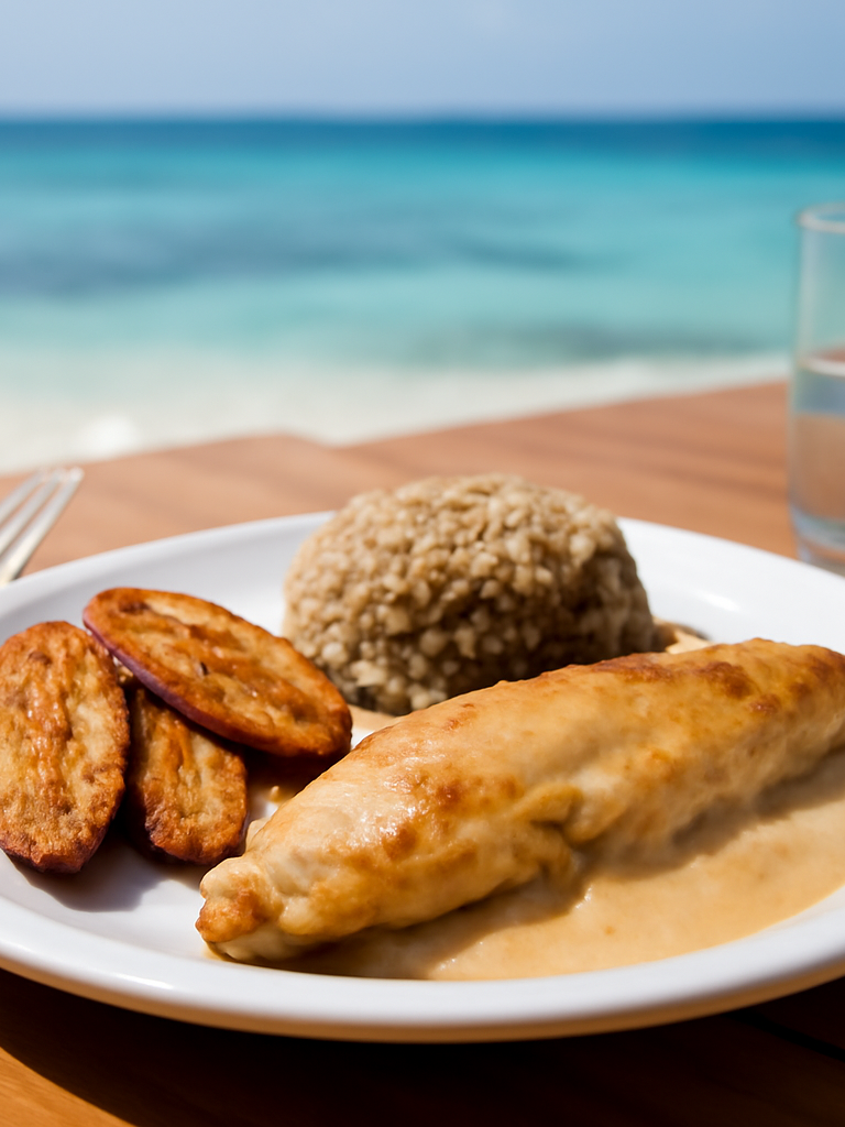Imagen editorial fotorrealista de Cocina isleña para planear viajes a San Andrés