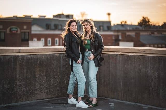 friends, women, fashion, pose, female, girls, friendship, smile, beauty, downtown, ladies, happy, retro, leather jackets, friends, women, women, women, women, women, friendship